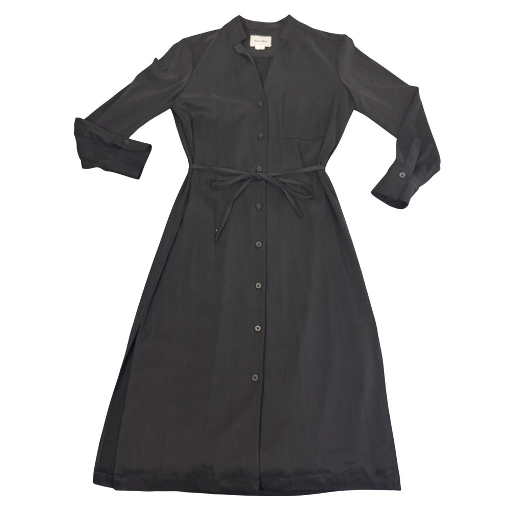 Steven Alan Shirt Dress Sz Small Belted Midi Button Down Capsule Chic Lux Black